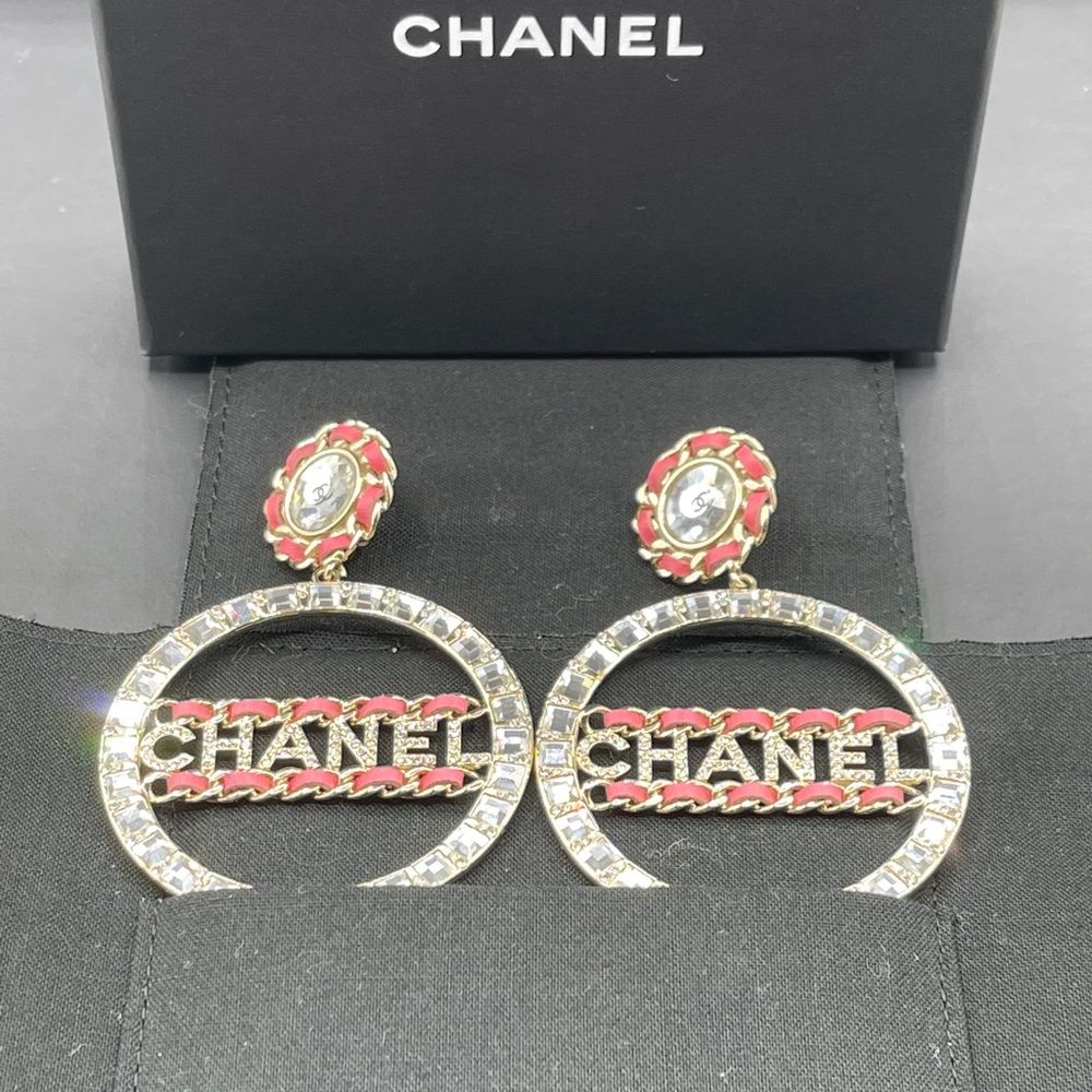 Chanel Baguette Crystal Dangle Drop Hoop Earrings - Picture 7 of 16